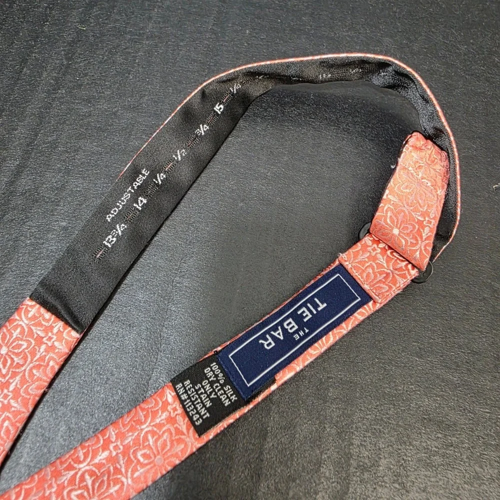 Tie Bar Bow Tie Mens Peach‎ Coral Pink Floral Medallion Silk Self-Tie Adjustable